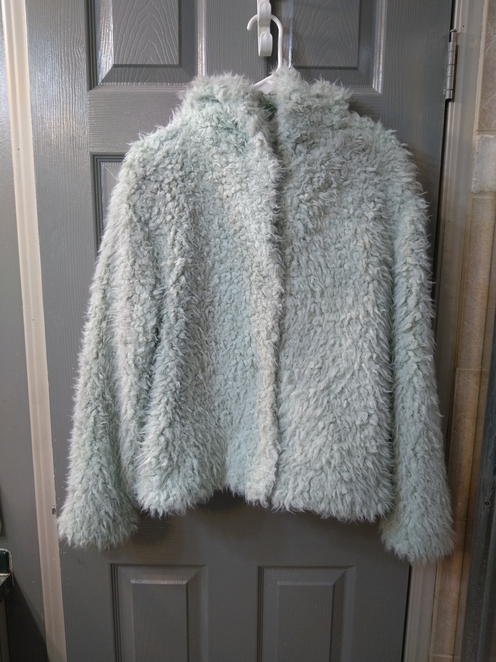 *LN* Women's Faux Fur Hooded Jacket in Light Mint/Gray